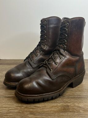 Ultra-Tough Vibram Logger Work Boots Brown Leather Size 10.5D